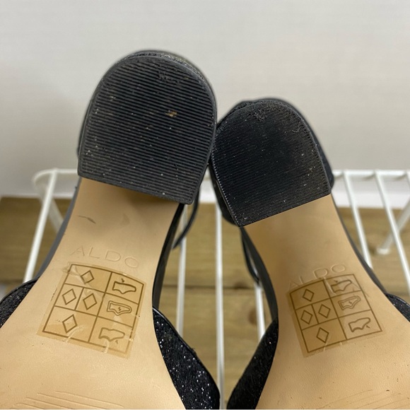 Aldo Women’s Block Heel Sparkly Pointed Toe Ankle Strap Black Shoes Size 9 - Picture 6 of 11